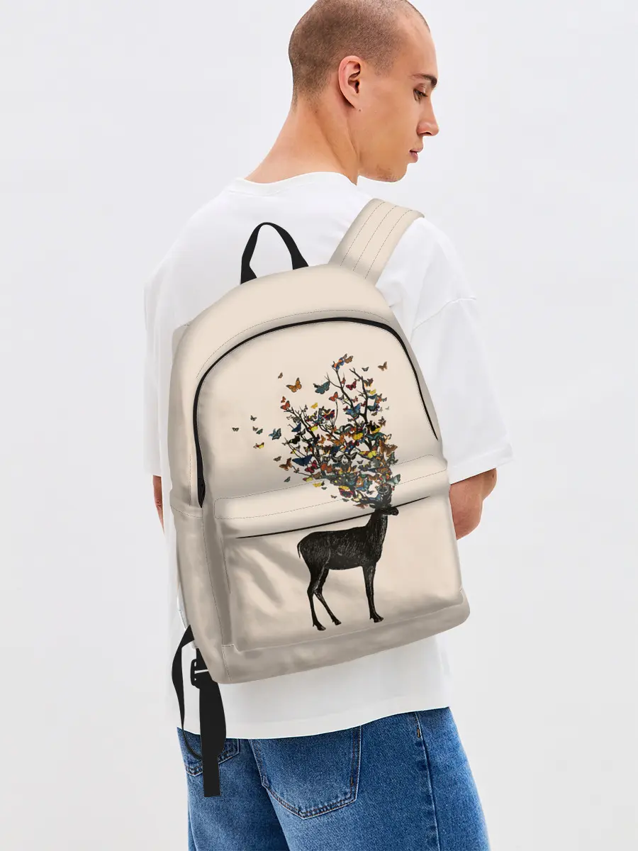 Рюкзак джинсовый / Олени с рогами из бабочек