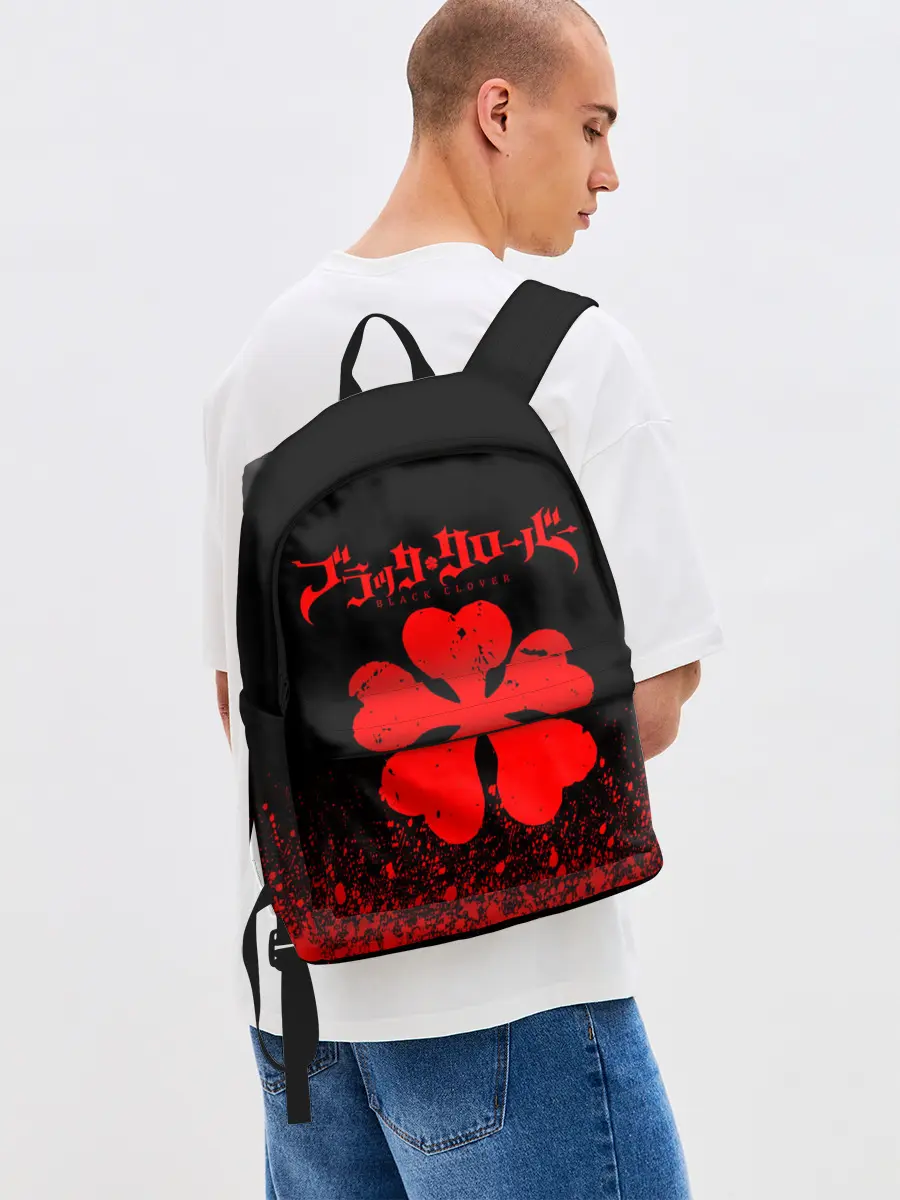 Рюкзак джинсовый / Красный логотип Черный клевер на черном