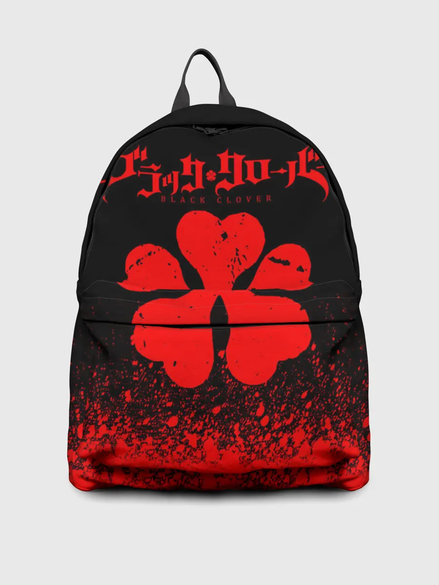 Рюкзак джинсовый / Красный логотип Черный клевер на черном