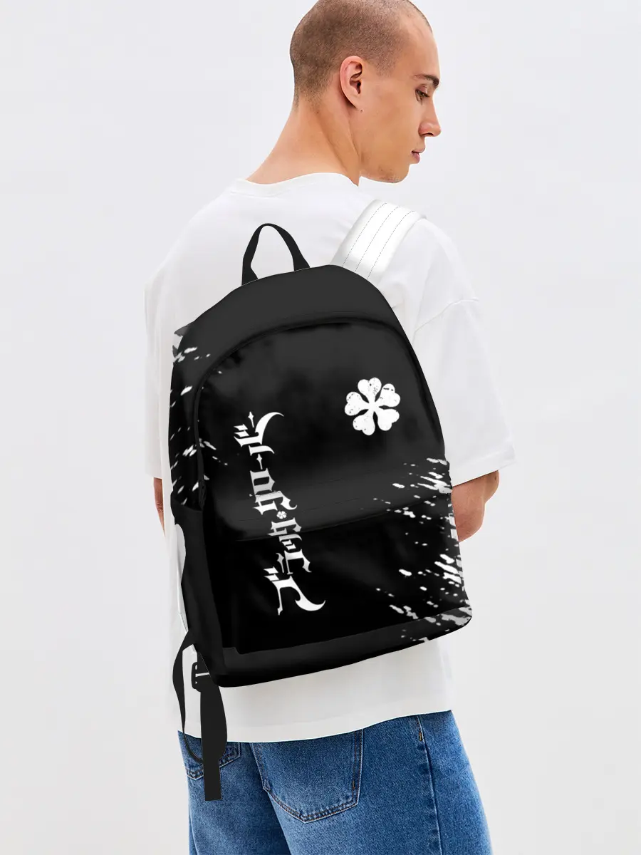 Рюкзак джинсовый / Белый логотип Черный клевер на черном