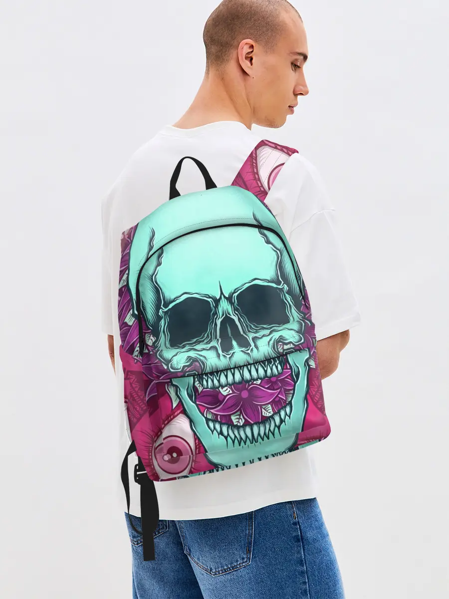 Рюкзак джинсовый / Череп в цветах