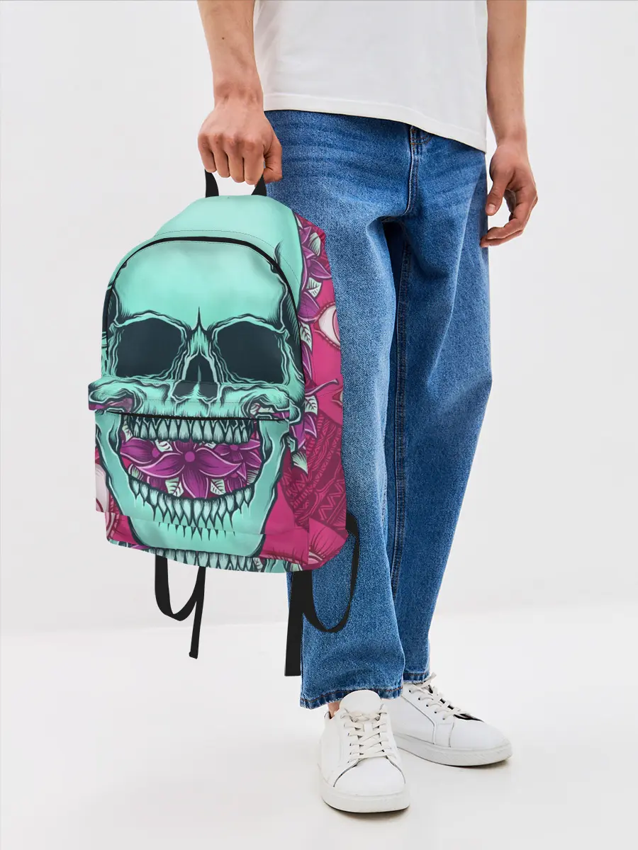 Рюкзак джинсовый / Череп в цветах