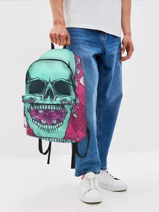 Рюкзак джинсовый / Череп в цветах