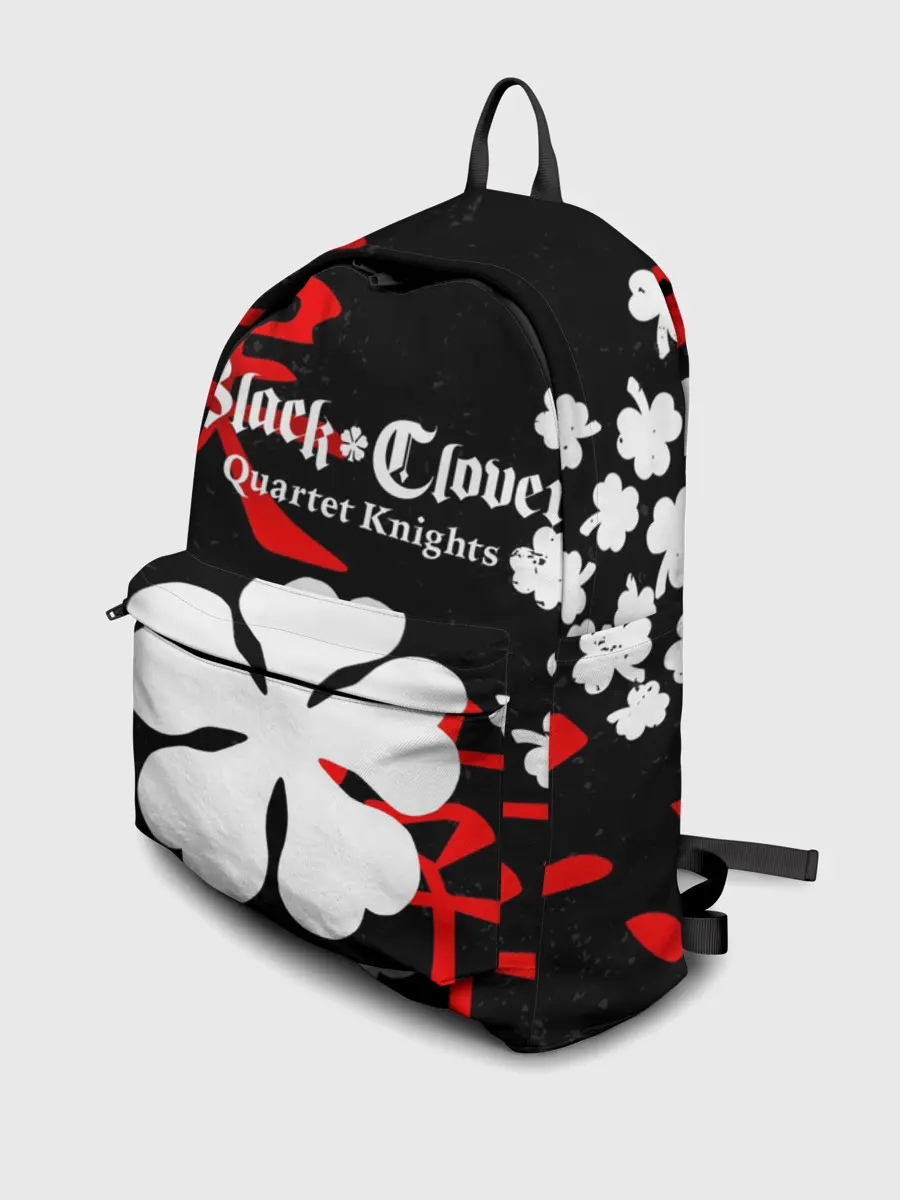 Рюкзак джинсовый / Логотип черный клевер и маленькие листья