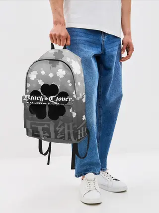 Рюкзак джинсовый / Черный логотип Клевера на сером градиенте