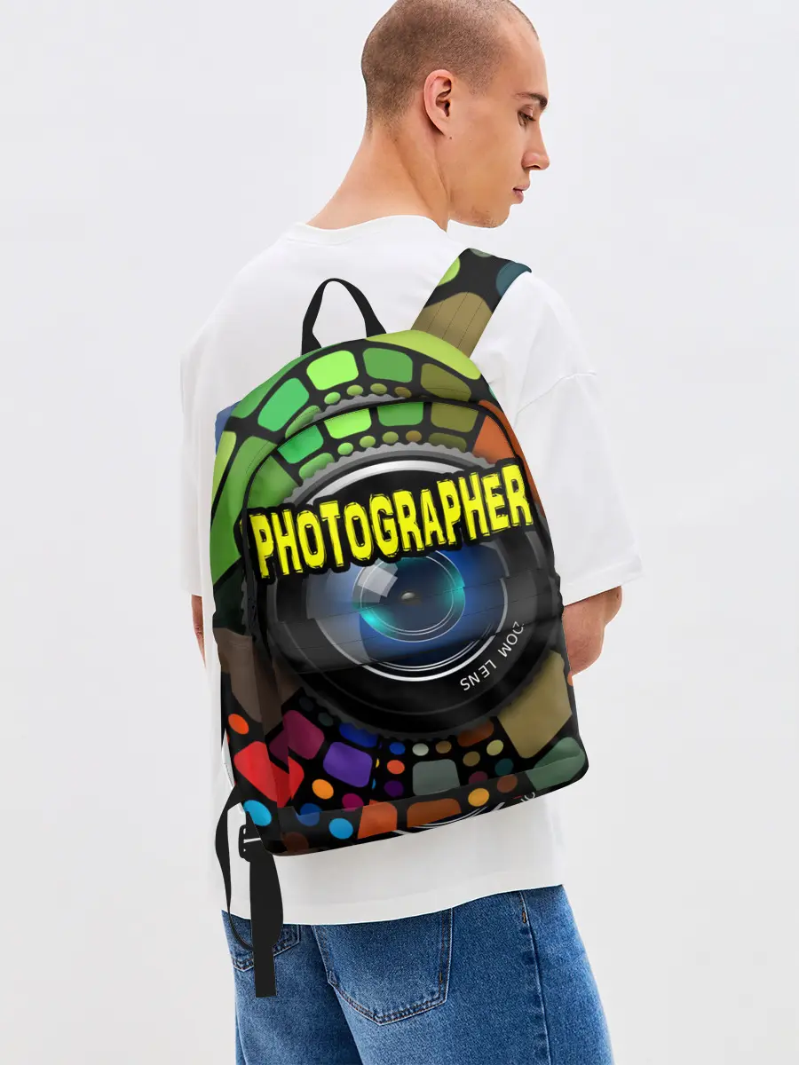 Рюкзак джинсовый / Фотограф и объектив
