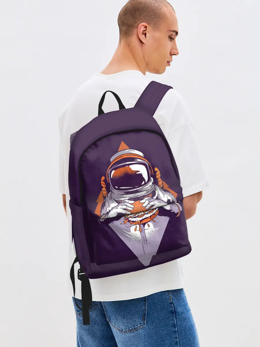 Рюкзак джинсовый / Космонавт ест бургер