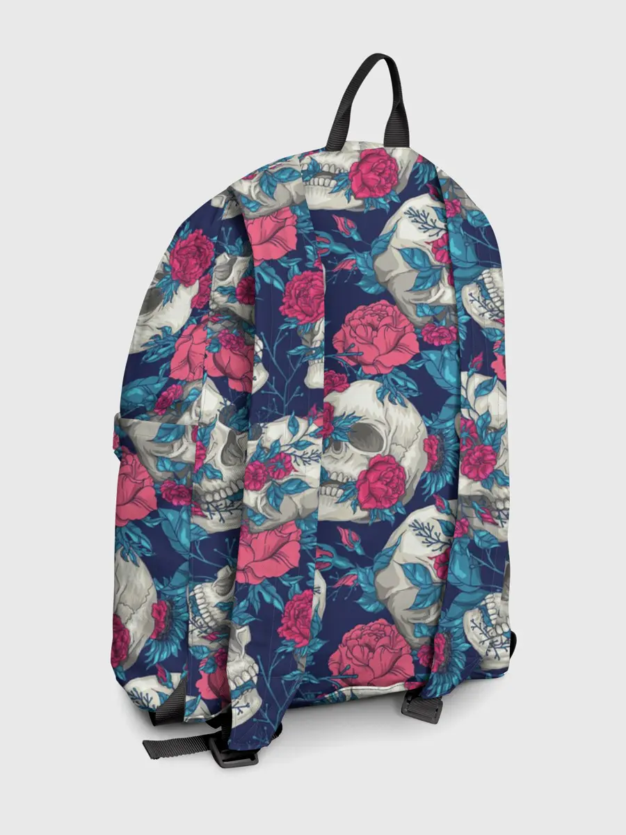 Рюкзак джинсовый / Реалистичные черепа с розами