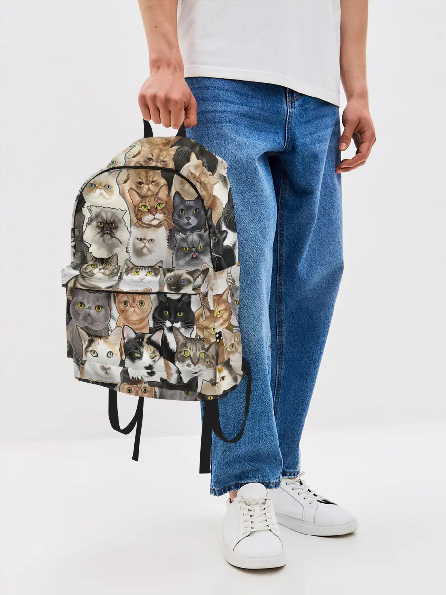 Рюкзак джинсовый / Котики смешные