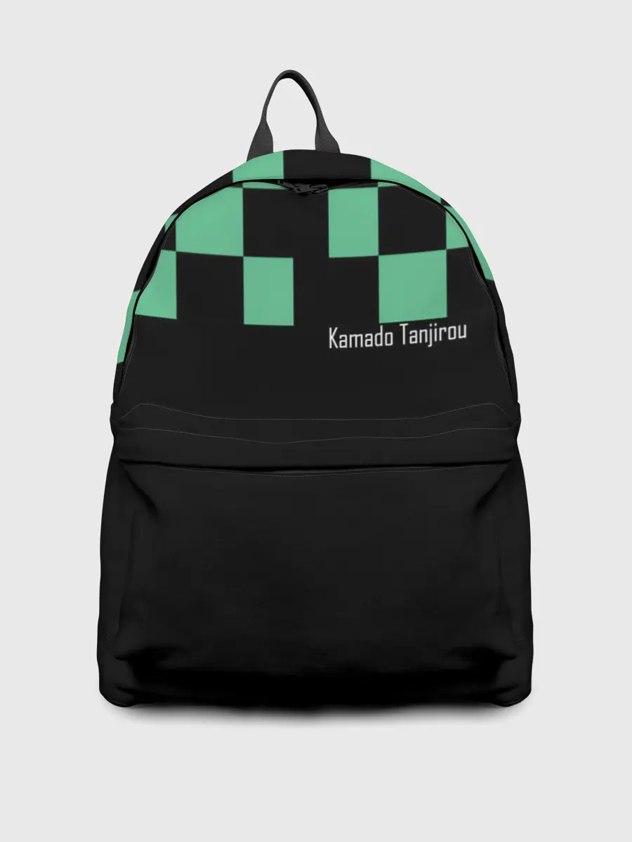 Рюкзак джинсовый / Kamado Tanjiro зеленые квадраты
