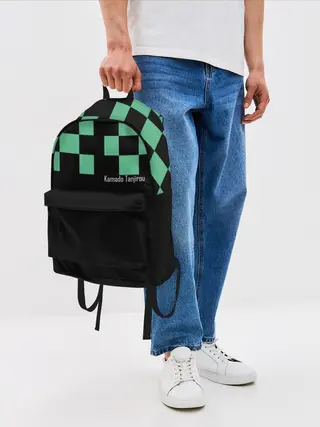 Рюкзак джинсовый / Kamado Tanjiro зеленые квадраты
