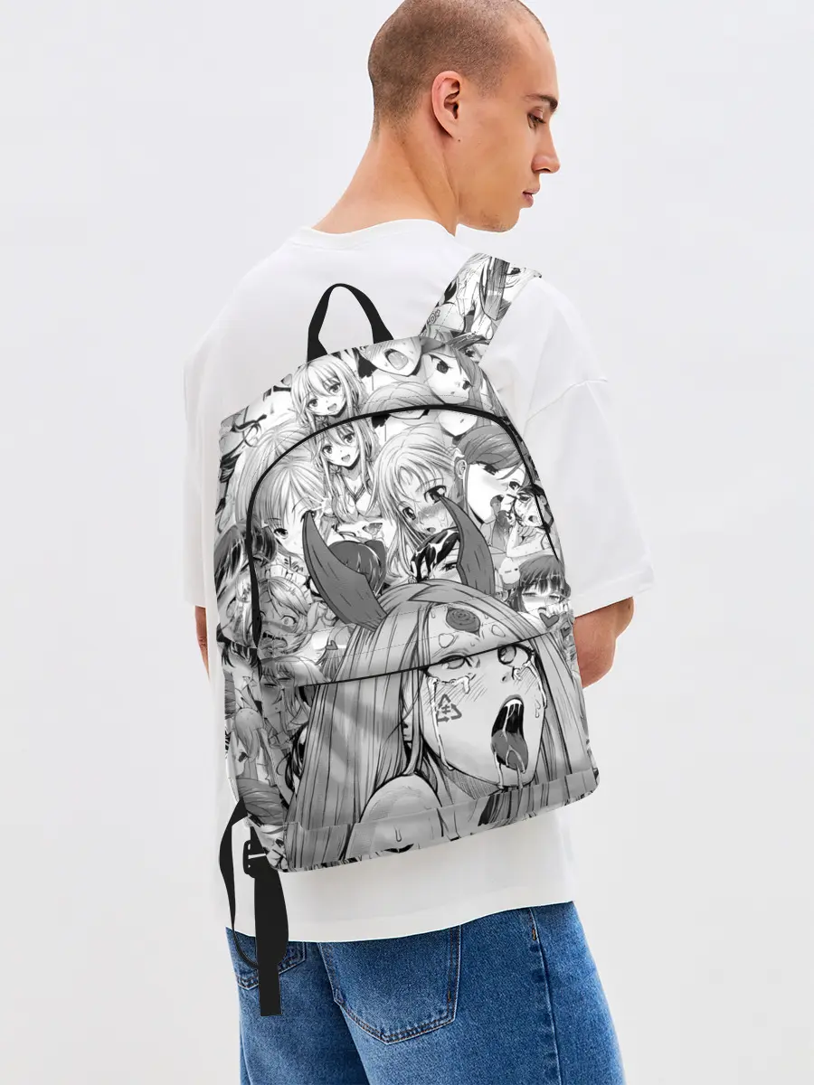 Рюкзак джинсовый / KAGUYA AHEGAO чернобелое / КАГУЯ АХЕГАО