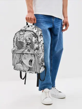 Рюкзак джинсовый / KAGUYA AHEGAO чернобелое / КАГУЯ АХЕГАО