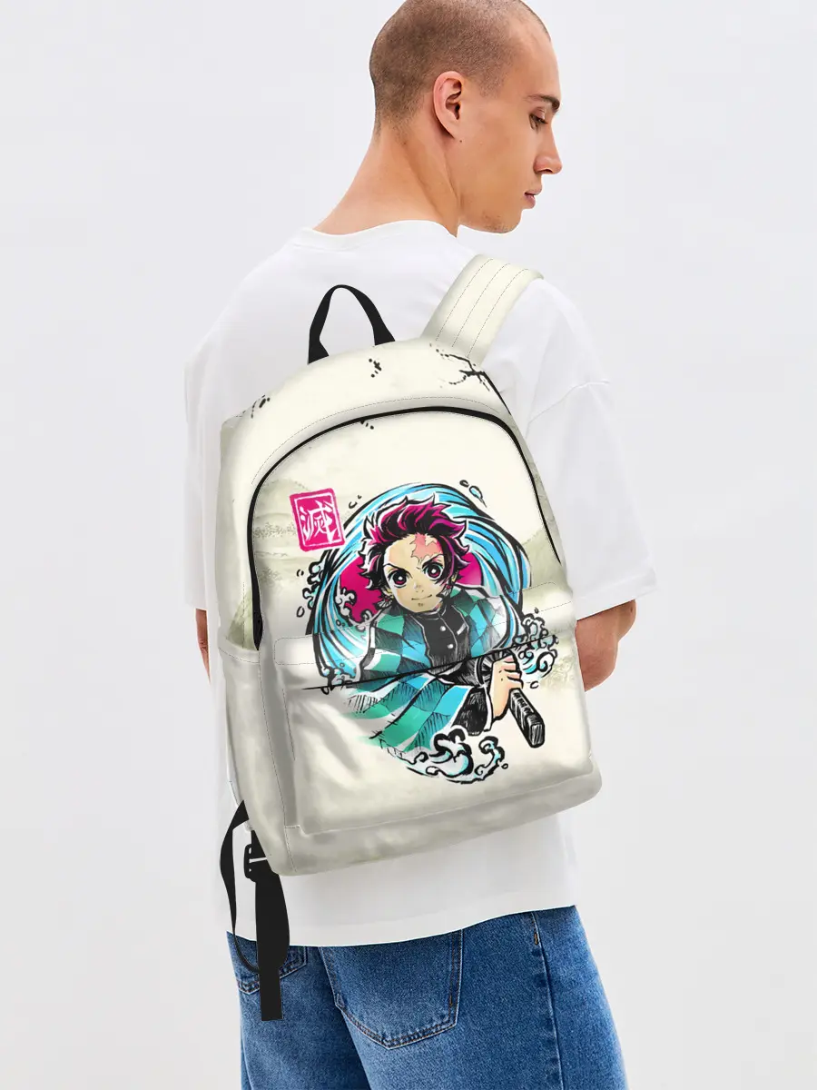 Рюкзак джинсовый / Kamado Tanjiro зарисовка