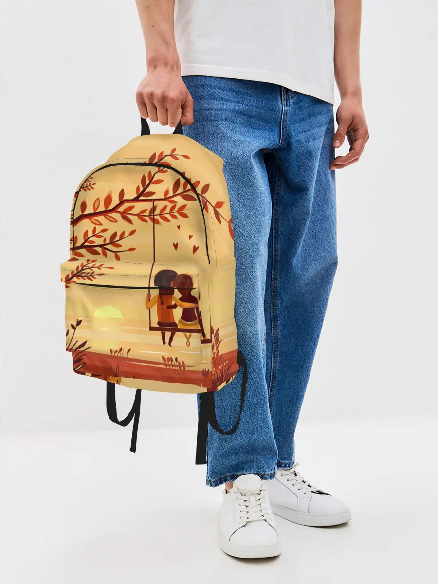 Рюкзак джинсовый / Романтика. Пара на качелях