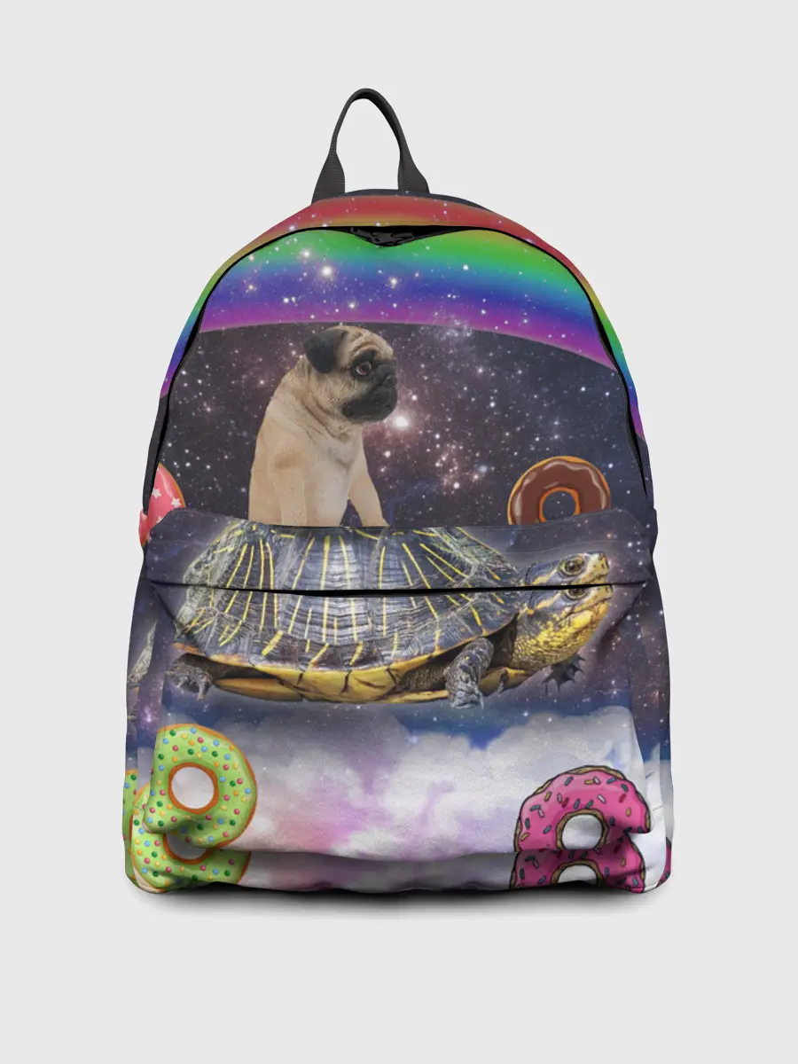 Рюкзак джинсовый / Мопс на черепахе в космосе