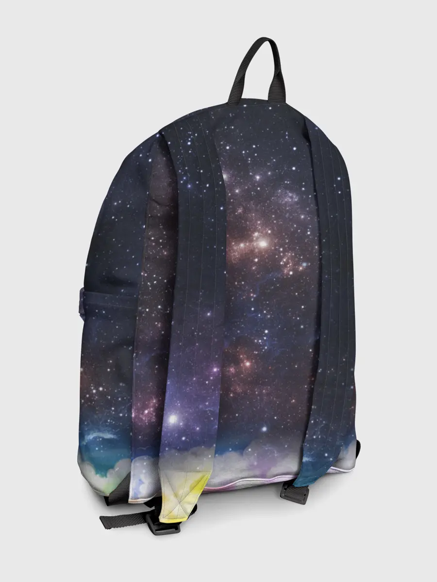 Рюкзак джинсовый / Мопс на курице в космосе