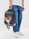 Рюкзак джинсовый / Мопс на курице в космосе