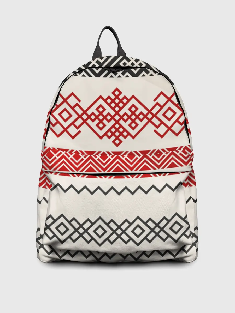 Рюкзак джинсовый / Славянский узор красно-черный