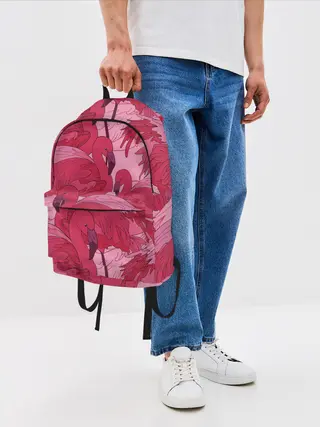 Рюкзак джинсовый / розовые фламинго