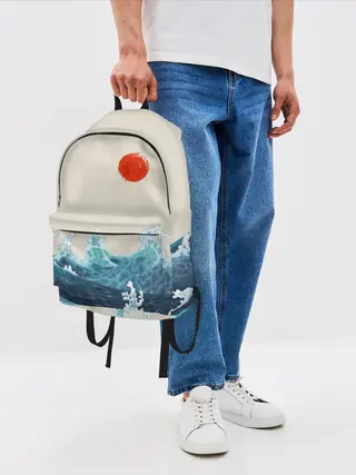 Рюкзак джинсовый / Японский Стиль Волны и Солнце