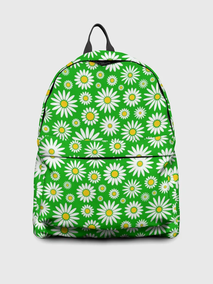 Рюкзак джинсовый / Ромашки на зелёном фоне