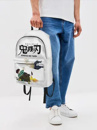 Рюкзак джинсовый / Драка Иноске Танджиро и Зеницу