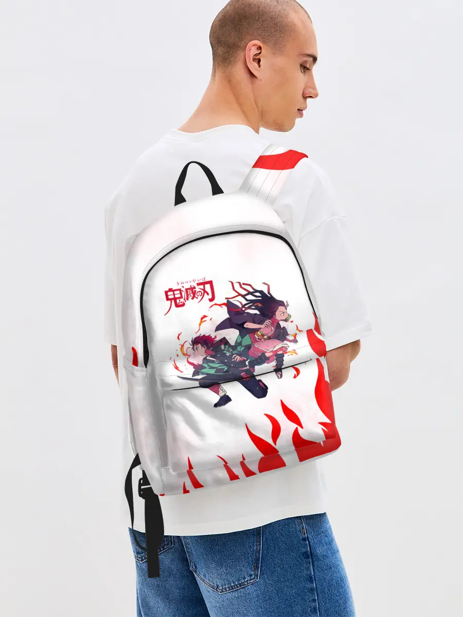 Рюкзак джинсовый / Танджиро и Незуко в огне