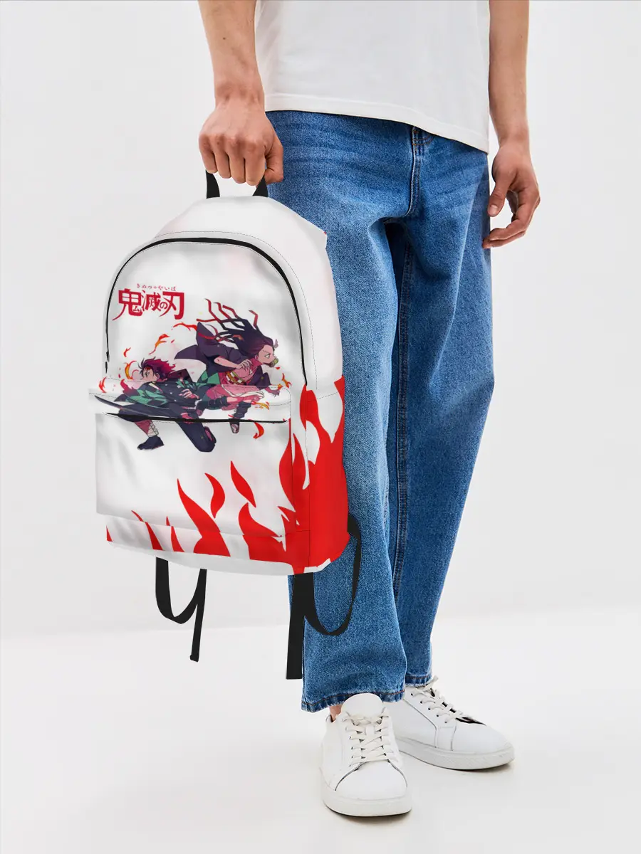 Рюкзак джинсовый / Танджиро и Незуко в огне