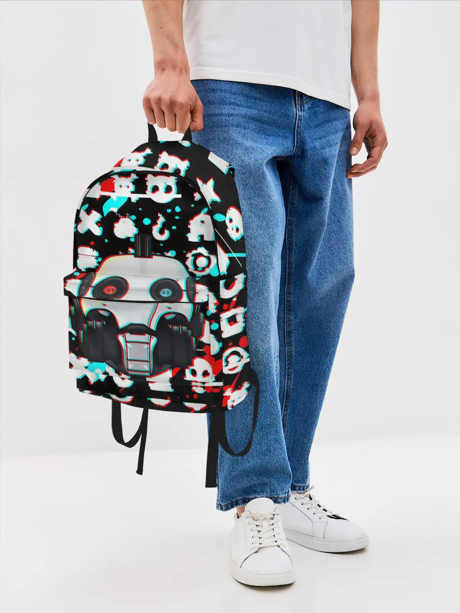 Рюкзак джинсовый / ЛЮБОВЬ СМЕРТЬ И РОБОТЫ / ГЛИТЧ