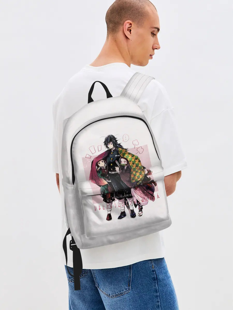 Рюкзак джинсовый / Гию оберегает Танджиро и Незуко