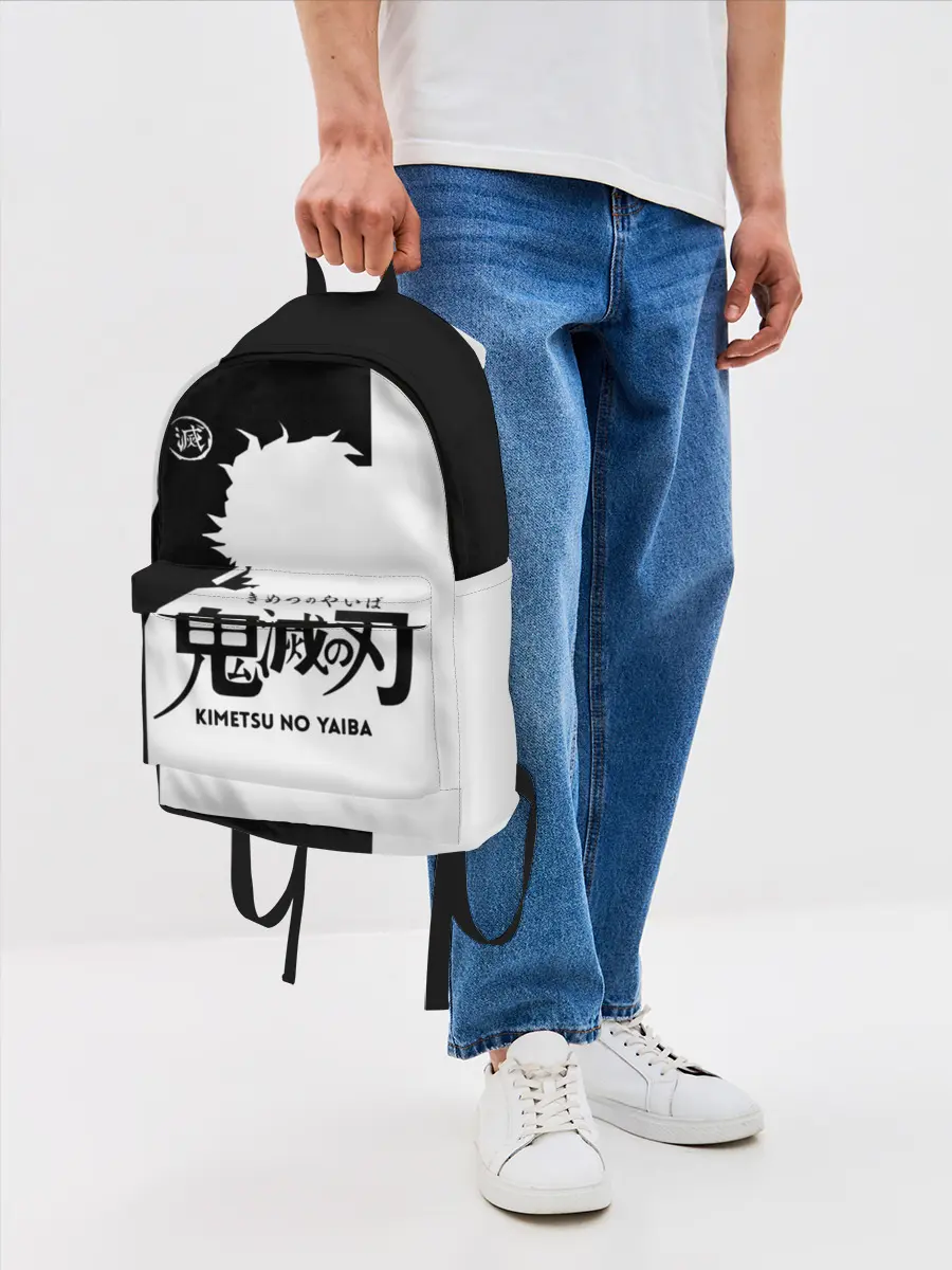 Рюкзак джинсовый / Черно белый силуэт Танджиро