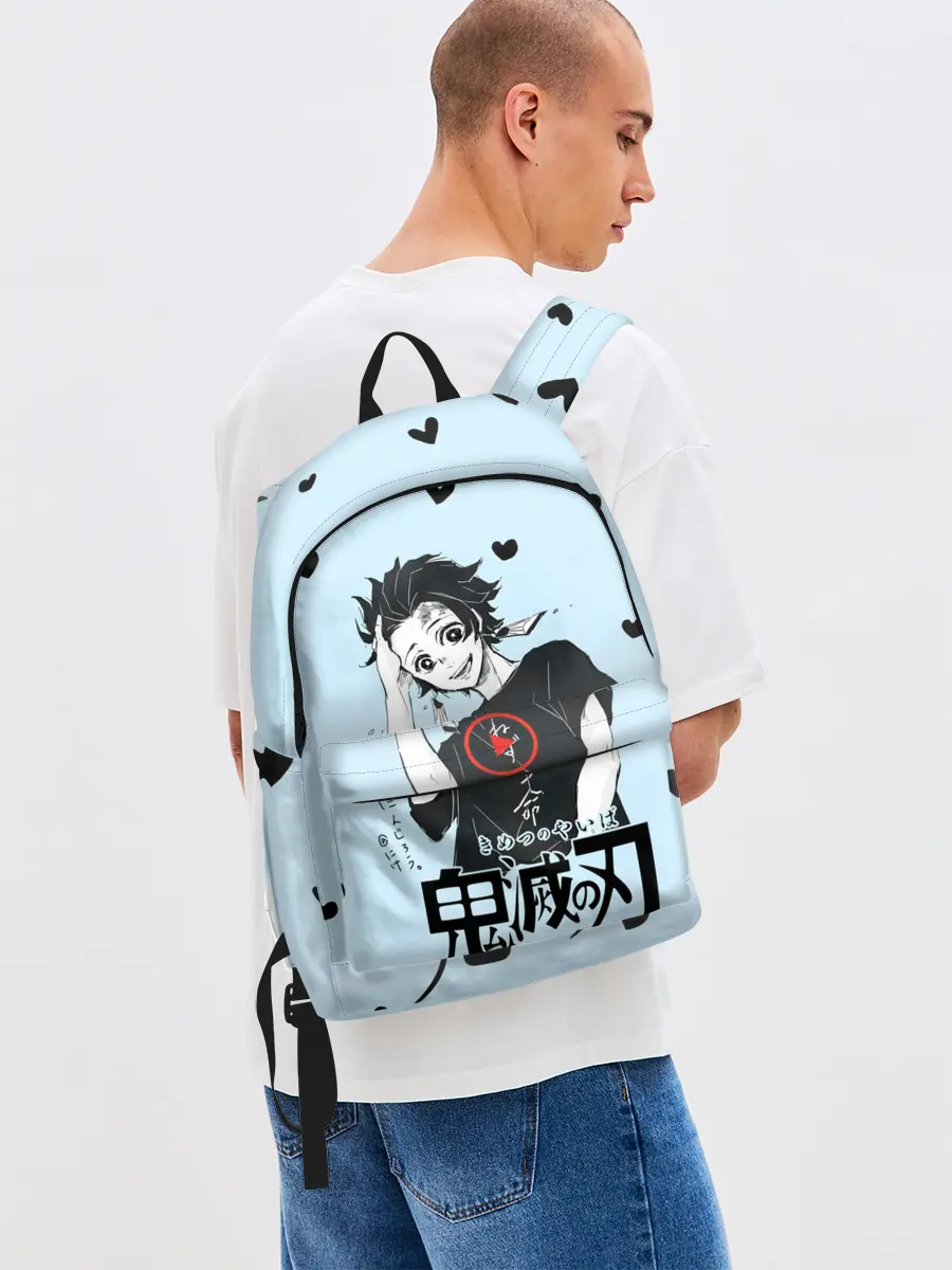 Рюкзак джинсовый / Танджиро Камадо черные сердечки