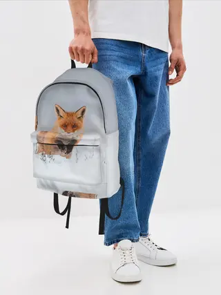 Рюкзак джинсовый / Лисица прыгает по снегу