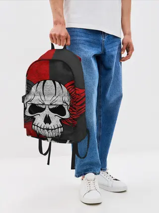 Рюкзак джинсовый / Крылатый череп 3D