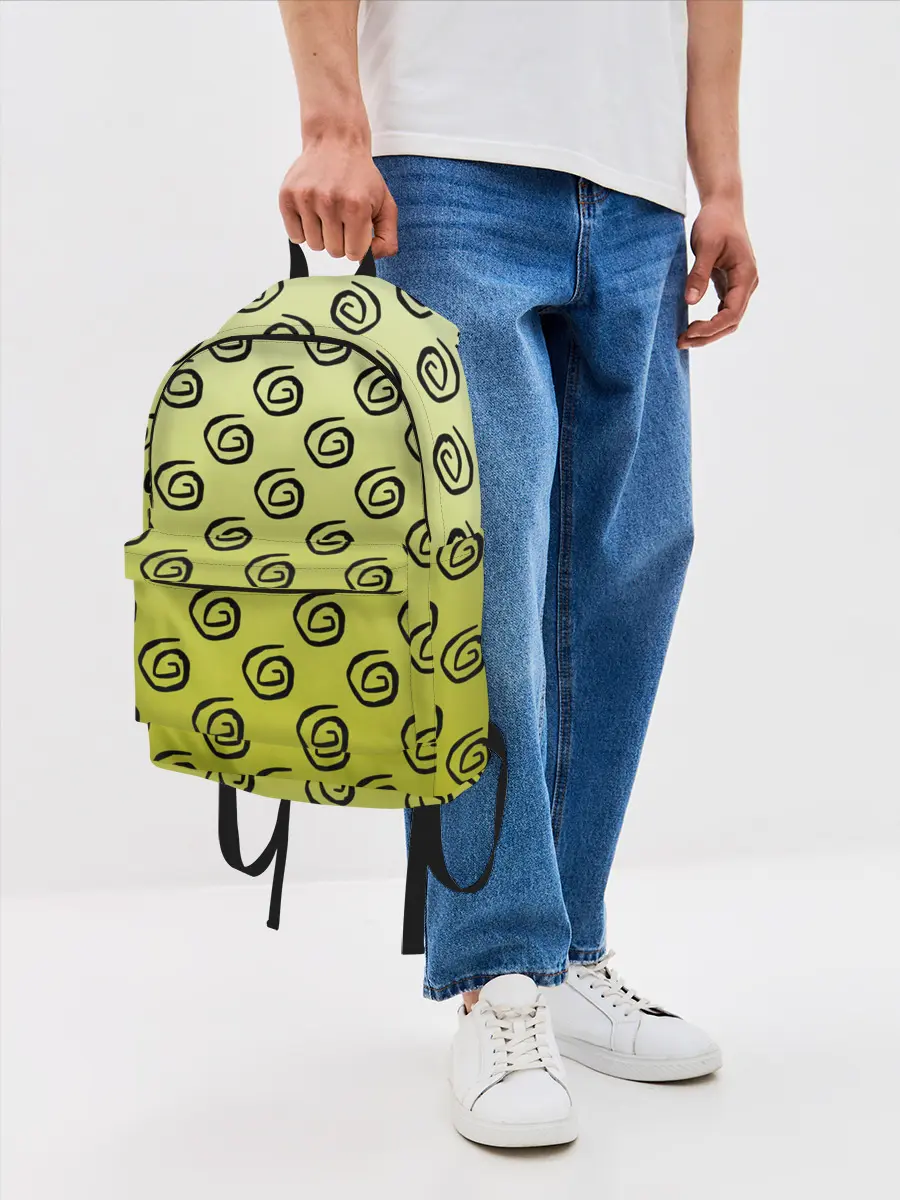 Рюкзак джинсовый / узор спиральки на желтом фоне
