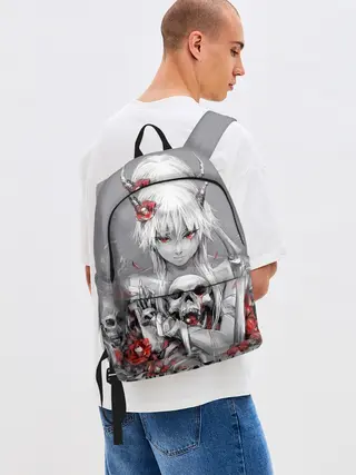 Рюкзак джинсовый / Девушка с черепом