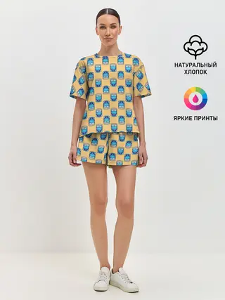 Женская пижама с шортами / Сгущенка паттерн