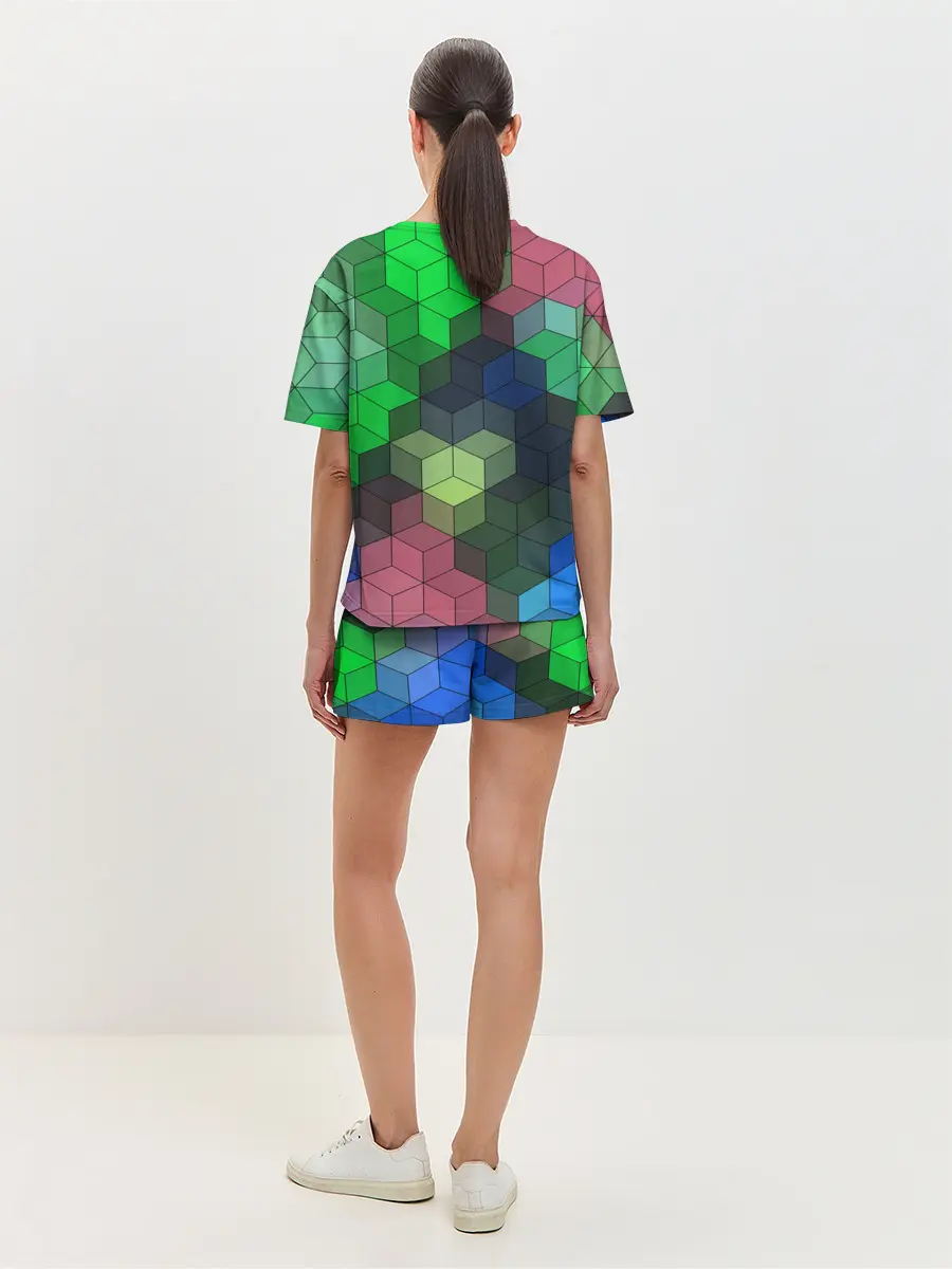 Женская пижама с шортами / Разноцветный геометрический уз