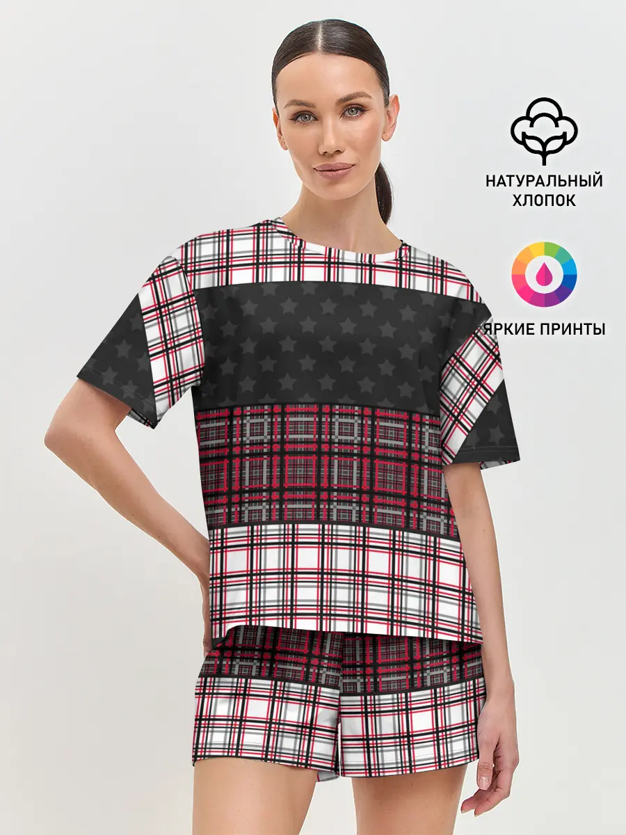 Женская пижама с шортами / Комбинированный красно-серый