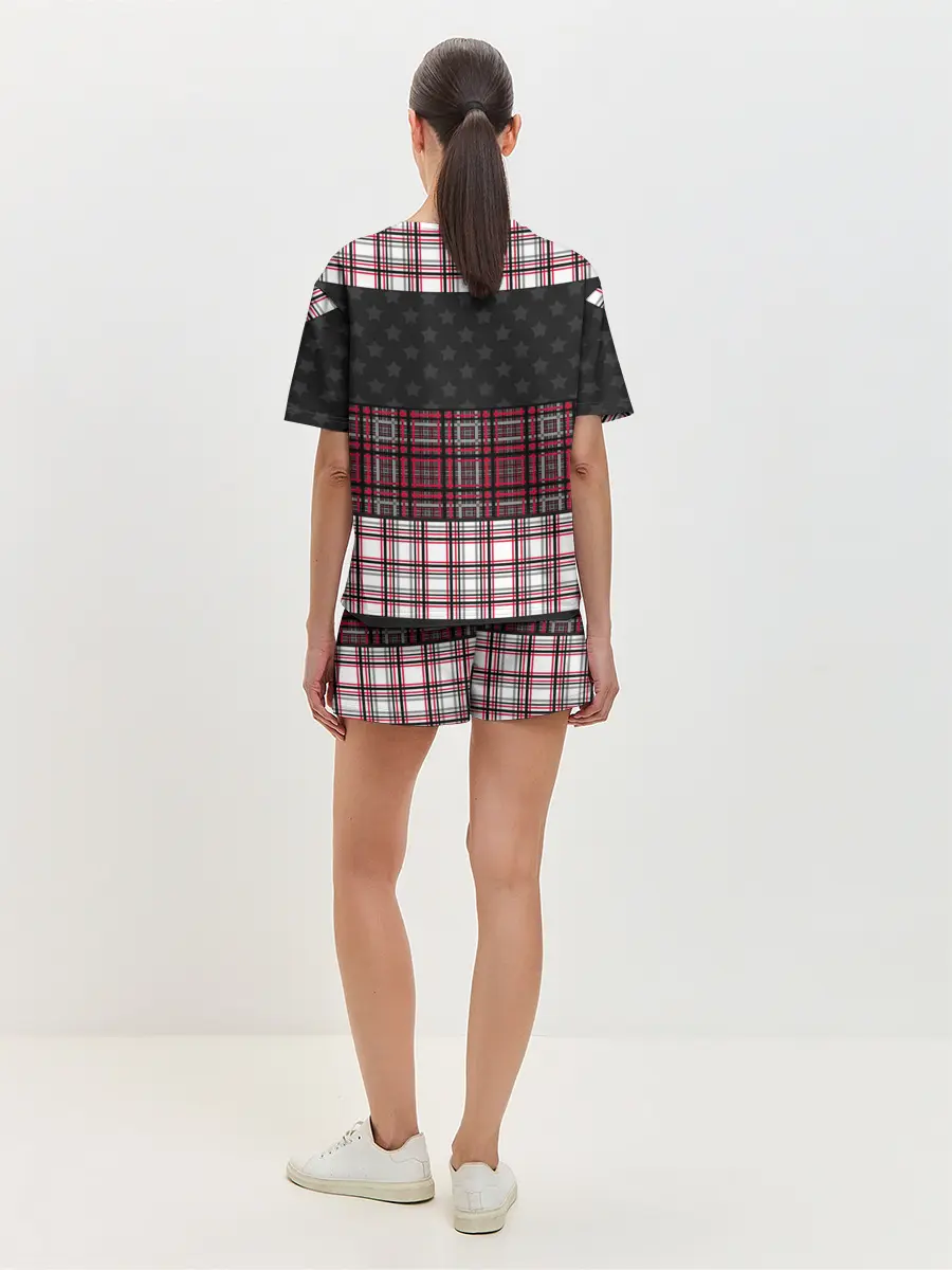 Женская пижама с шортами / Комбинированный красно-серый