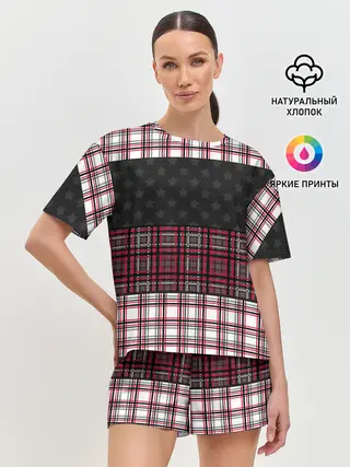 Женская пижама с шортами / Комбинированный красно-серый