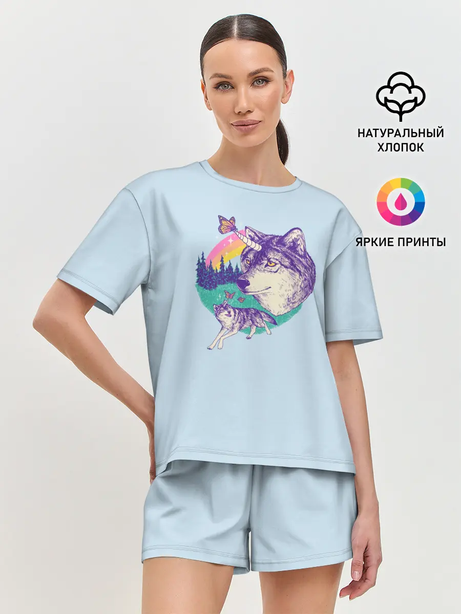 Женская пижама с шортами / Волк единорог