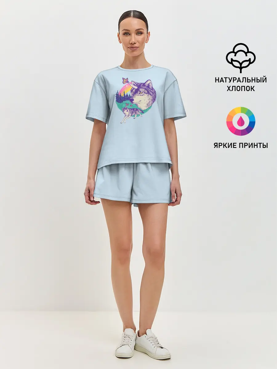 Женская пижама с шортами / Волк единорог