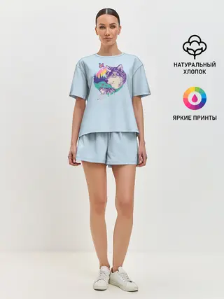 Женская пижама с шортами / Волк единорог