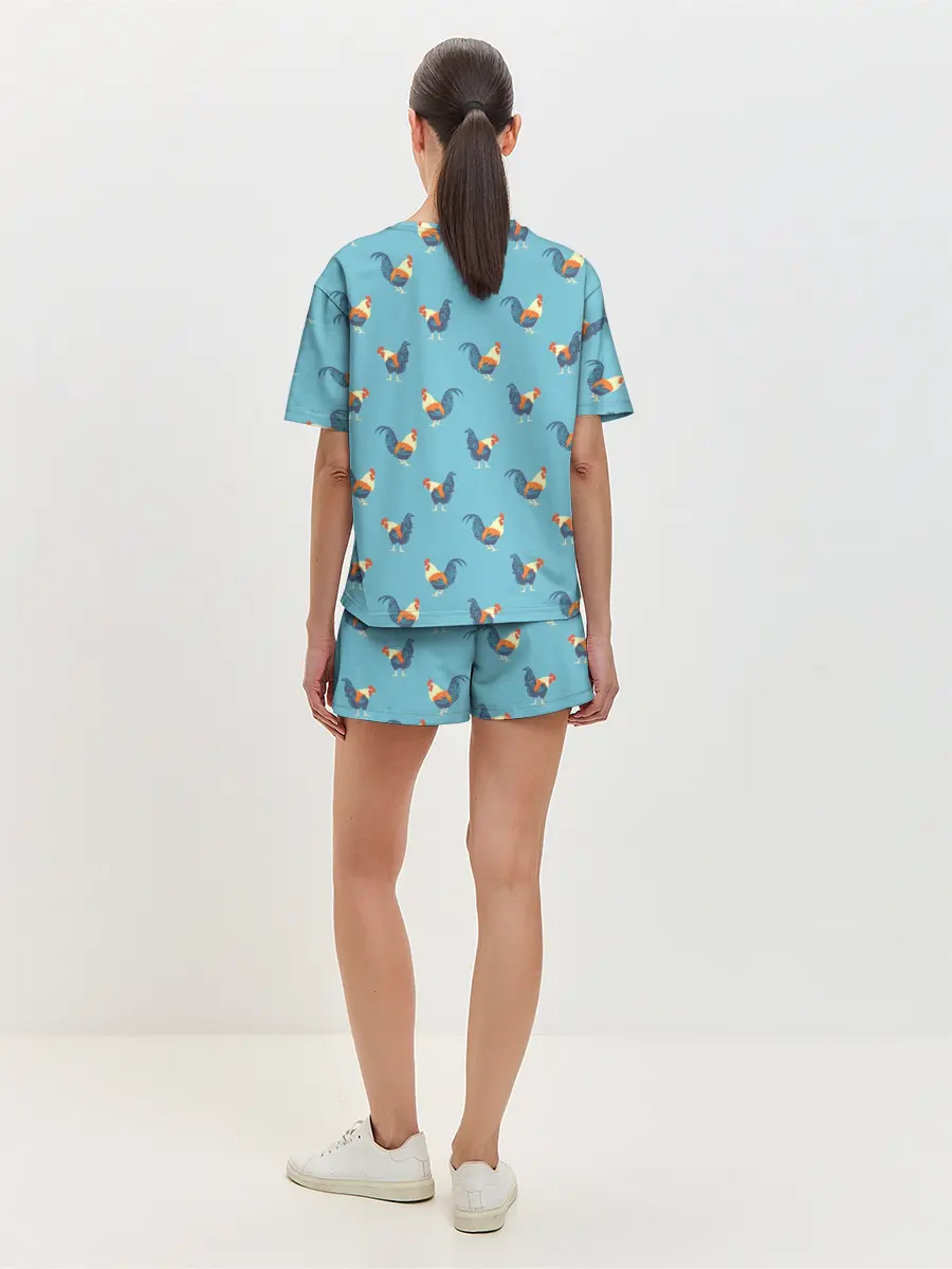 Женская пижама с шортами / Петушки паттерн
