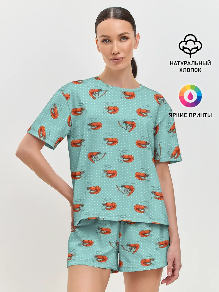 Женская пижама с шортами / Креветки паттерн