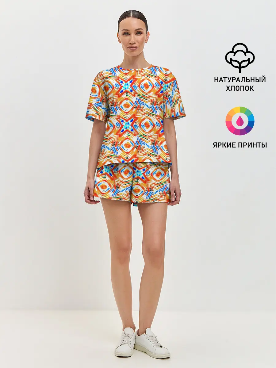 Женская пижама с шортами / Летний абстрактный узор
