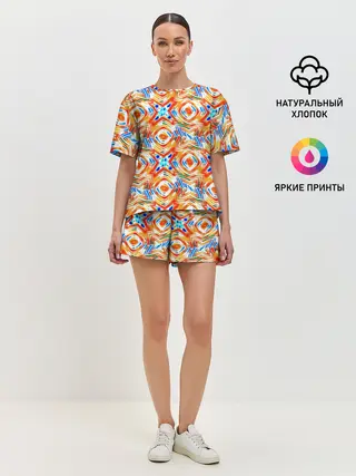 Женская пижама с шортами / Летний абстрактный узор