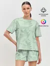Женская пижама с шортами / Зеленые листья на светло зеленом